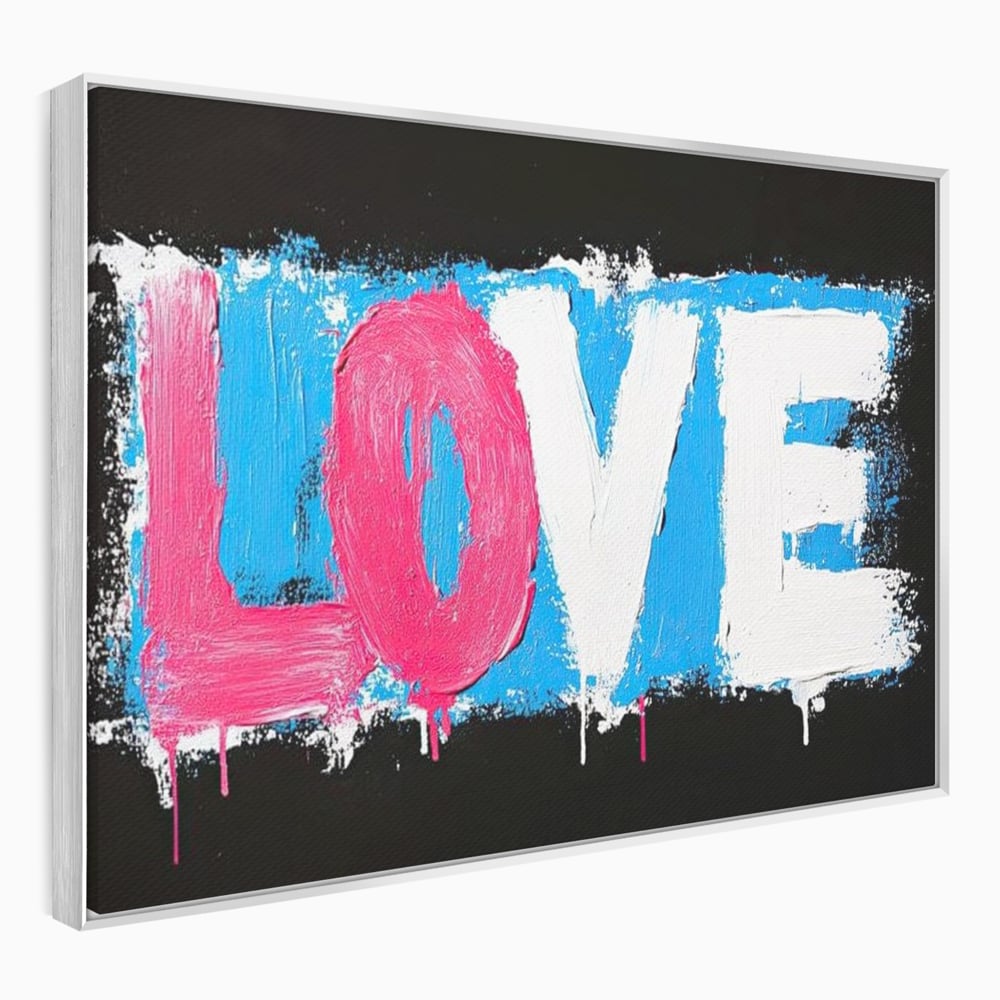 Tablou canvas cu tablou canvas cu mesajul love, in rama de aluminiu argintiu